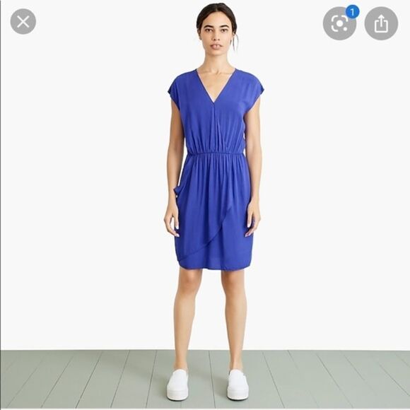 🔥Neverever by J.Crew Pleated Crossfront blue dress - Picture 2 of 14